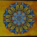 Sue Henyon - Obviously, influenced by Kaleidoscope Kreations show #..., I used one of my "zentangles", scanned, printed on Jacquard cotton, probably from Dharma Trading, then colored with Derwent Inktense pencils, used my color wheel to help choose colors