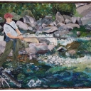 Greg\'s Gone Fishing - This commissioned piece was made for a long time friend. The inspiration picture was taken by Greg\'s sister. The result is a memory quilt for the family.