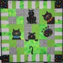 I made this quilt for my vet in 2006 after she saved my dog's life when he suffered from bloat. She was later diagnosed with cervical cancer and passed away in 2008, a couple of months after my dog passed away from old age. Her family now owns it.