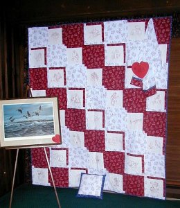 red and white quilt