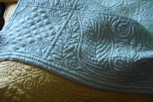 green and gold Welsh quilt