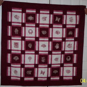 Maroon Blackwork Quilt