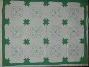 Antique Green & White Cross-stitch & Pieced Quilt