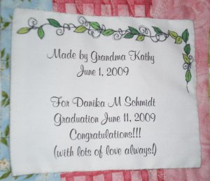 Label on Danika's quilt